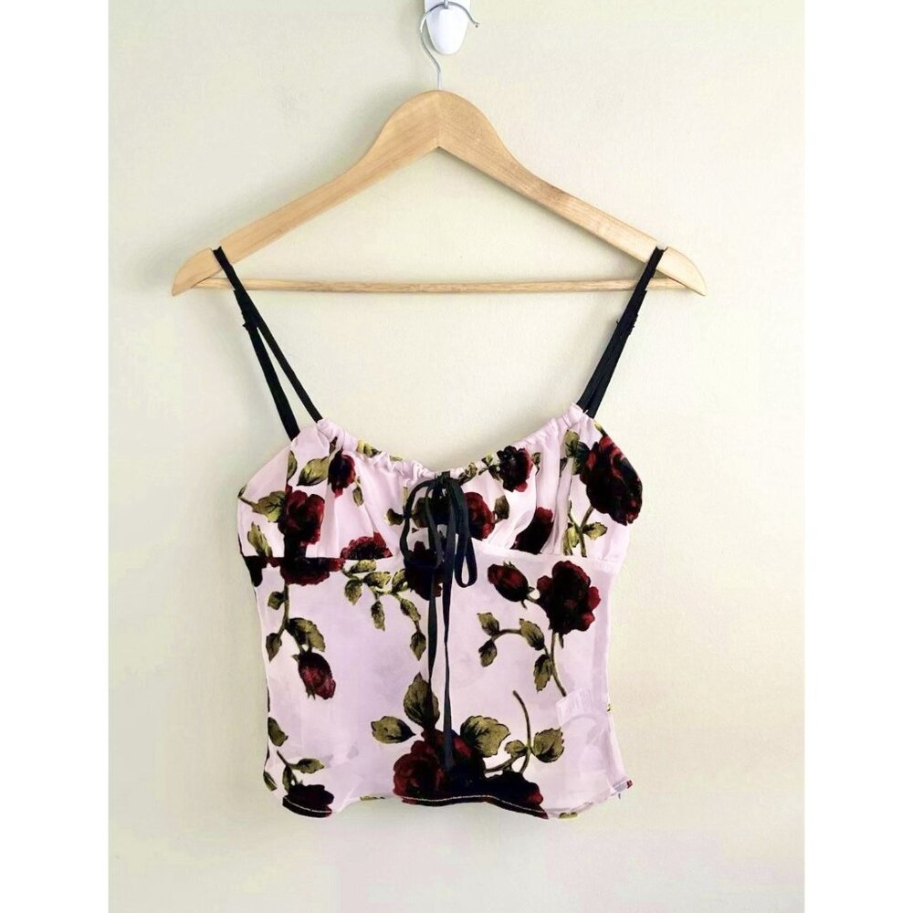 Beige Botany Camisole Velvet Burn-out Babydoll Women’s M Top Pink Floral Fairy‎